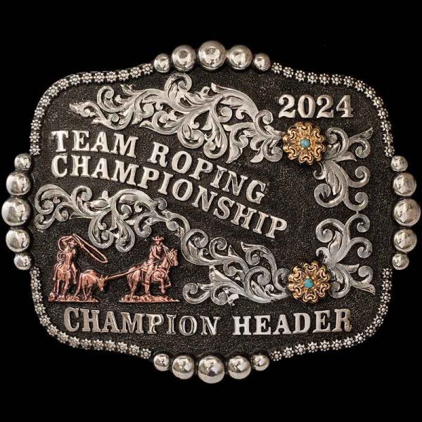 Embrace your western heritage with the Harrison Belt Buckle, featuring a  german silver matted base and our signature silver berry edge. Personalize it now!